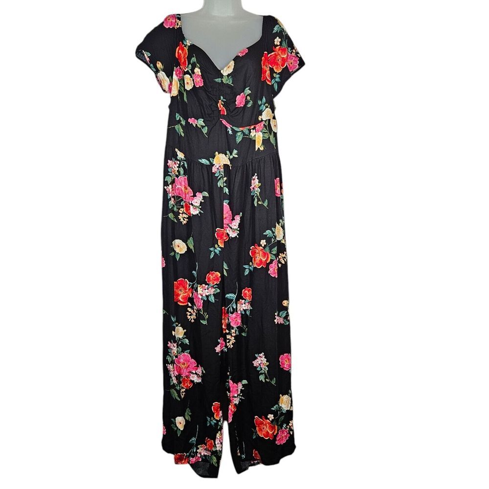 Old Navy Jumpsuit Womens 3X Fit & Flare Floral AOP Flutter-Sleeve Pockets Casual